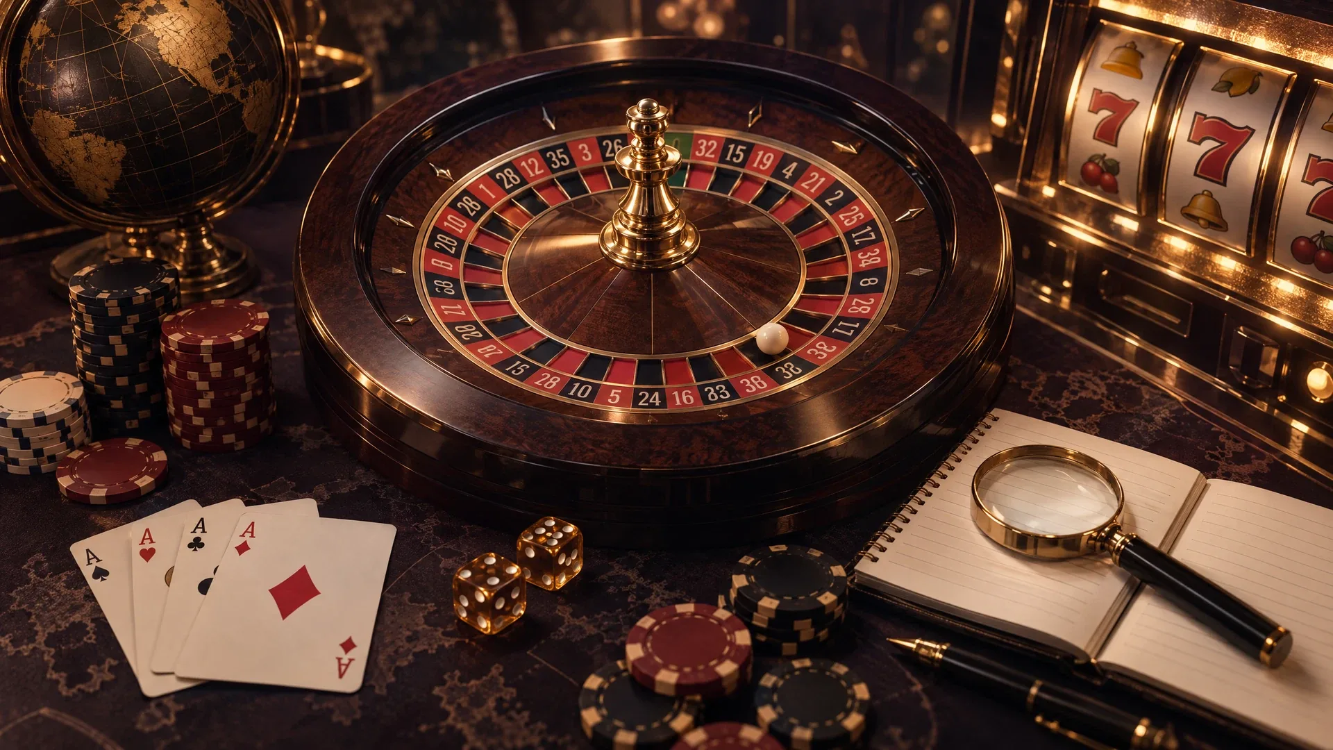 輪盤、撲克牌與遊戲圖示的原創資訊插畫